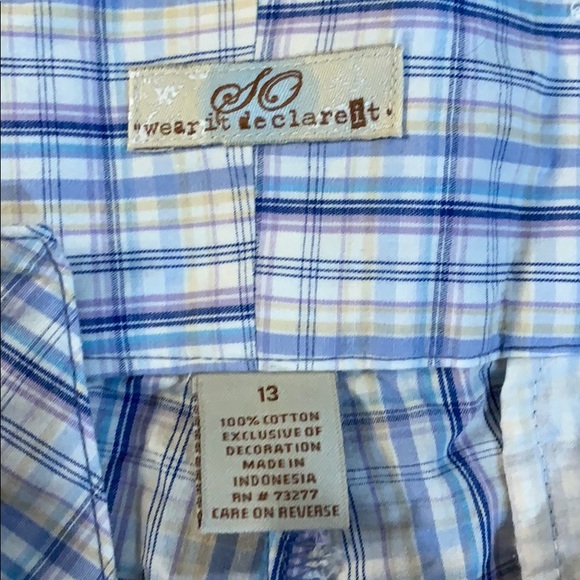 Blue plaid cotton shorts with belt - Picture 3 of 4